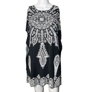 CristinaLove Boho Mandala Tunic Dress Black and White Size Small